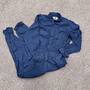 Finisterre navy blue Pennan Linen zip up jumpsuit
